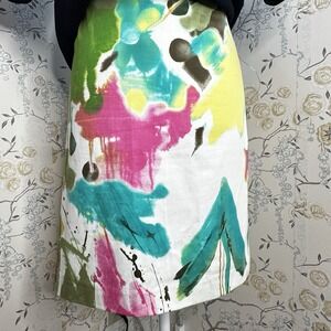 Forwear New York Skirt Sz 12 A-Line Midi Abstract Art Floral Bright Multicolor